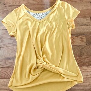 yellow arizona v-neck twist top with lace back